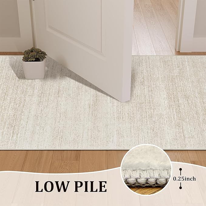Valenrug Washable Rugs 2x12 - Stain Resistant 2x12 Area Rugs for Living Room, Non Slip Backing Large Area Rugs for Bedroom, Folable Machine Washable Area Rug (2'x12', Beige)