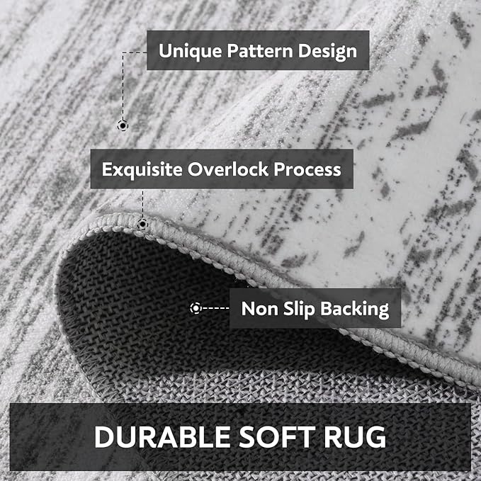 8x10 Area Rugs for Living Room Machine Washable Rug Distressed Indoor Carpet Neutral Moroccan Boho Rug Ultra Soft Area Rug for Bedroom Dining Room Playroom Office, Grey