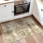 2x3 Machine Washable Area Rug for Entryway, Brown Modern Vintage Abstract Rug Non-Slip Low Pile Soft Faux Wool Small Carpet, Kids and Pets Friendly for Bedroom Kitchen Hallway Home Decor Rug