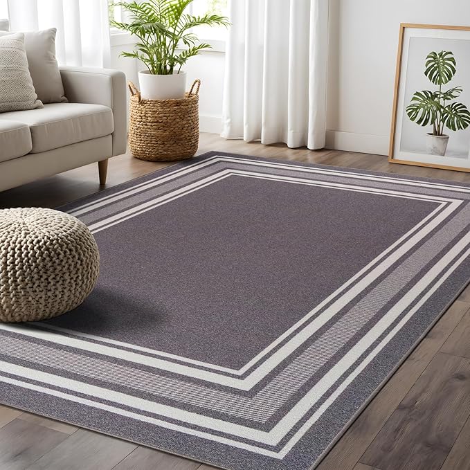 Beverly Rug Non Slip Area Rugs 3x3 Modern Bordered Non Skid Rubber Backing Soft Area Rug for Living Dining Room Easy to Clean Non Shedding Kitchen Bedroom Indoor Carpet 3 x 3 Gray