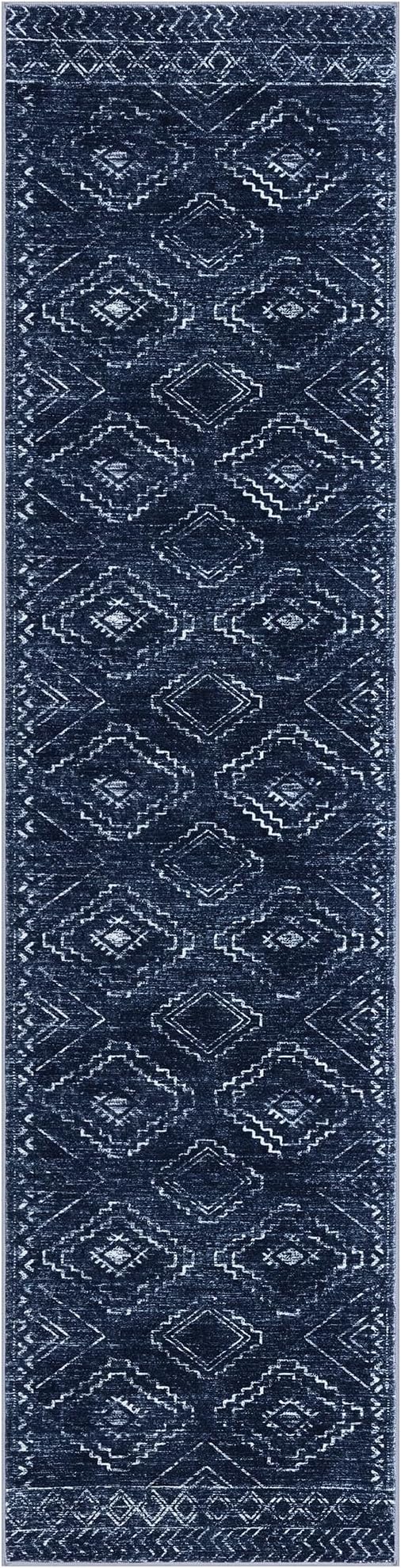 KILOCOCO Hallway Runner Rug 2x8 Runners for Hallways Washable Runner Rug Non Slip Rubber Backed Low-Pile Runners for Bedroom Kitchen Living Room Laundry Room Boho Rugs, Dark Blue