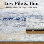 Washable Abstract Rug, 5x7 Modern Area Rugs with Non-Slip Rubber Backed for Living Room, Thin but Soft Contemporary Carpet Kitchen Bedroom Dining Room Decor, Midnight Blue