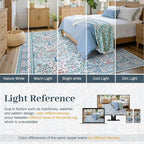 9x12 Area Rug Living Room Rug - Floral Vintage Forest Washable Carpet, Low Pile Non-Slip Stain Resistance Boho Soft Large Carpet for Bedroom, Dining Room Under Table, Farmhouse (9'x12' Blue/Pink)