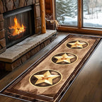 Gold Five-Point Star Runner Rug, 3x12ft Washable Hallway Badge Carpet, Corridor Accent Rugs, Stylish Decorative Runner for Home Hallway & Foyer, Vintage Style Non-Slip Mat