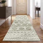 jinchan Moroccan Runner Rug 3x7 - Kitchen Machine Washable Runner Rug Modern Geometric Low-Pile Lightweight Non-Slip Carpet for Entryway Hallway Laundry Room Bedroom Bedside (3x7ft, Taupe)