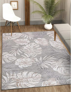 CAMILSON Indoor Outdoor Rug, Beige 5x7 Leaf Tropical Botanical Area Rugs for Indoor and Outdoor patios, Easy-Cleaning Non-Shedding Living Room, Garden and Kitchen Washable Outside Carpet (5 x 7)