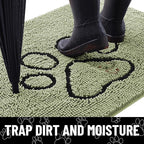 Smiry Dog Door Mat for Muddy Paws, Absorbent Dirt Trapper Non Slip Quick Dry Washable Chenille Mat for Mud Dogs, Entry Rug for Indoor and Outdoor (30x20 Inches, Sage Green and Black)