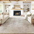 9x12 Area Rug Beige Grey Abstract Living Room Bedroom Washable Carpet Neutral Modern Non Slip Soft Low Pile Indoor Large Throw Rug for Dining Room Office