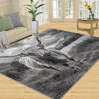 Highland Cattle Rugs for Bedroom - 5x6 Area Rug - Black White Highland Cattle Rugs for Living Room, 3D Natural Landscape Rug, Non-Slip Washable Home Decor Carpet
