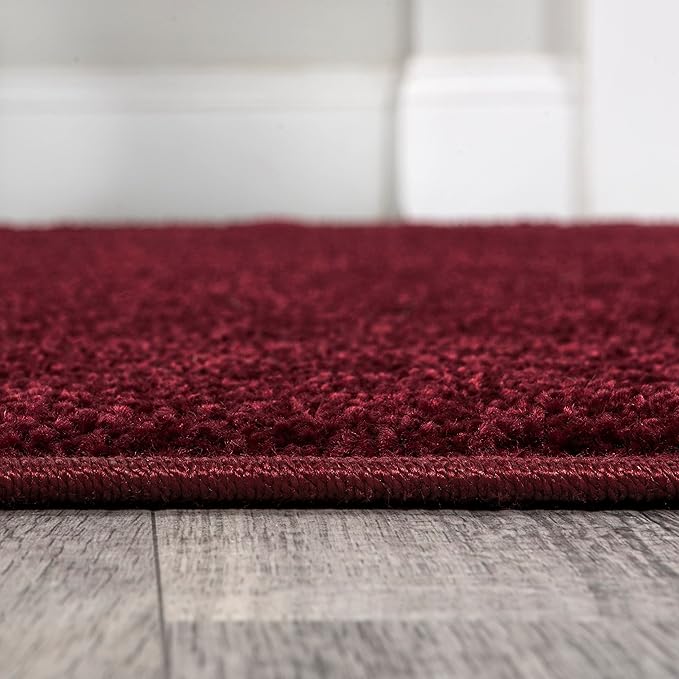 Eyely UES100Q-6SQ Supersoft Haze Solid Low-Pile Indoor Area Rug, Coastal, Bohemian, Minimalist, Classic, Casual for Bedroom,Kitchen,Living Room,Non Shedding,Easy-Washing, Red, 6' Square