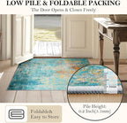 Washable Area Rugs 7'x9' Non-Slip Modern Abstract Soft for Living Room Entryway Bedroom Nursery, Print Pattern, Teal Blue Green Orange Rust Red Coloreful