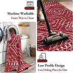 Wonnitar Moroccan Washable 2.5x8 Christmas Runner Rug for Hallway, Non-Slip Stain Resistant Kitchen Runners, Farmhouse Floor Carpet Soft Runner for Bathroom Hall Entyway (Red,2'6"x8')