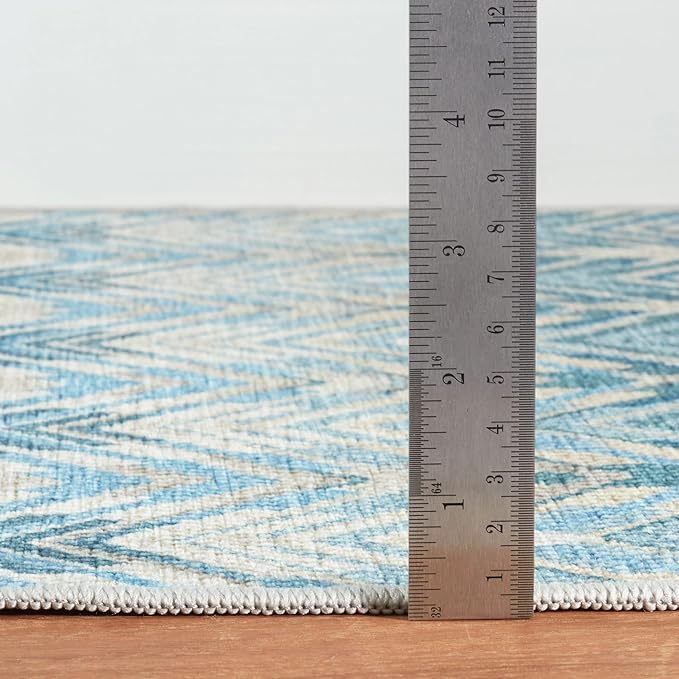 Dash & Albert Seneca Blue Machine Washable Rug, 3 X 5 Feet, Blue Graphic Pattern
