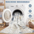 Area Rug Living Room Rugs - 10x13 Large Soft Indoor Neutral Modern Abstract Low Pile Washable Rug Carpet for Bedroom Dining Room Farmhouse Home Office - Beige Blue