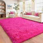 Large Fuzzy Rug 8x10 Feet Hot Pink Fluffy Rug for Living Room, Big Plush Non-Skid Shag Carpet, Soft Shaggy Rugs for Bedroom Indoor Modern Home Decor