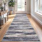 Modern Abstract Runner Rug 2.6x10, Grey Black Multi Washable Long Kitchen Runner Non-Slip Soft Hallway Rug Runner Thin Print Faux Wool Carpet for Entryway Bedroom Laundry Room Indoor Home Decor