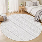 Nakagishi Round Rug Boho Area Rugs: 5x5 Washable Large Circle Neutral Soft Stain Resistant Non-Slip Carpet for Women Aged 25-45 Farmhouse Decor Enthusiasts - Living Room Bedroom Dining Room Nursery