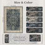 Distressed Vintage 5x7 Area Rugs for Living Room Bedroom Non Slip Washable, Medallion Pattern Printed Low Pile Farmhouse Carpet Rugs for Dining Room/Kitchen/Home Office, Midnight/Multi