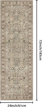 Bavni 2x6 Rug Runners for Hallways, Washable Runner Rug Non Slip,Vintage Floral Print Style Rugs for Bedroom-Lightweight Low Pile Carpet for Hallways Bathroom, Dark Espresso