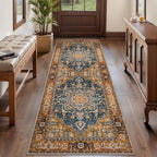 Tangsoo 2x6 Washable Runner Rug for Hallways, Non Slip Vintage Runner Rugs, Soft Low Pile Long Rug Runner, Print Distressed for Kitchen Bedroom Entryway Bathroom Living Room Indigo Ochre