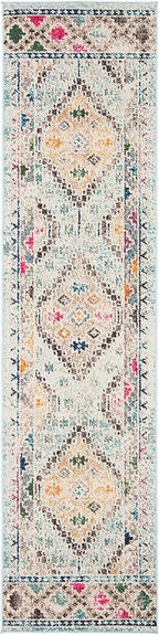 SAFAVIEH Madison Collection Runner Rug - 2'2" x 12', Blue & Yellow, Boho Diamond Distressed Design, Non-Shedding & Easy Care, Ideal for High Traffic Areas in Living Room, Bedroom (MAD418K)