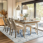 jinchan Fiora Washable Area Rug 8x10 for Living Room Soft Faux Wool Ultra-Thin Stain Resistant Non-Slip Distressed Vintage Floral Large Carpet for Bedroom, Home Office, Nursery(Dark Blue, 8'x10')