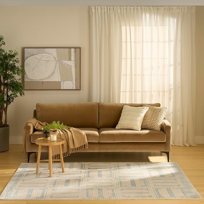 Nourison Home Nordic Ivory Blue 4' x 6' Area Rug - Easy Clean, Non Shedding, Bed Room, Living Room, Dining Room, Kitchen (4' x 6')