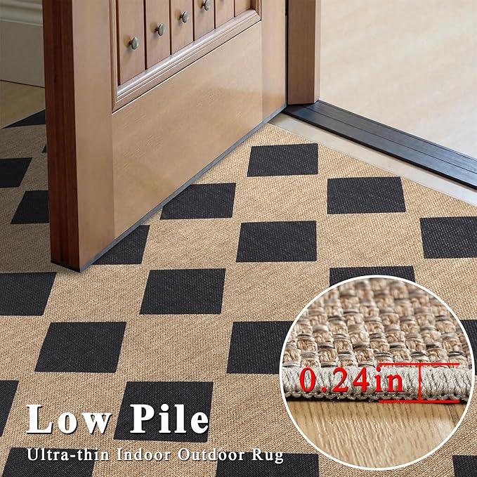 Checkered Easy Jute Rug 8x10 Outdoor Rug Large Washable Area Rugs for Living Room Bedroom Non Slip Neutral Farmhouse Indoor Outdoor Carpet for Backyard Patio Office