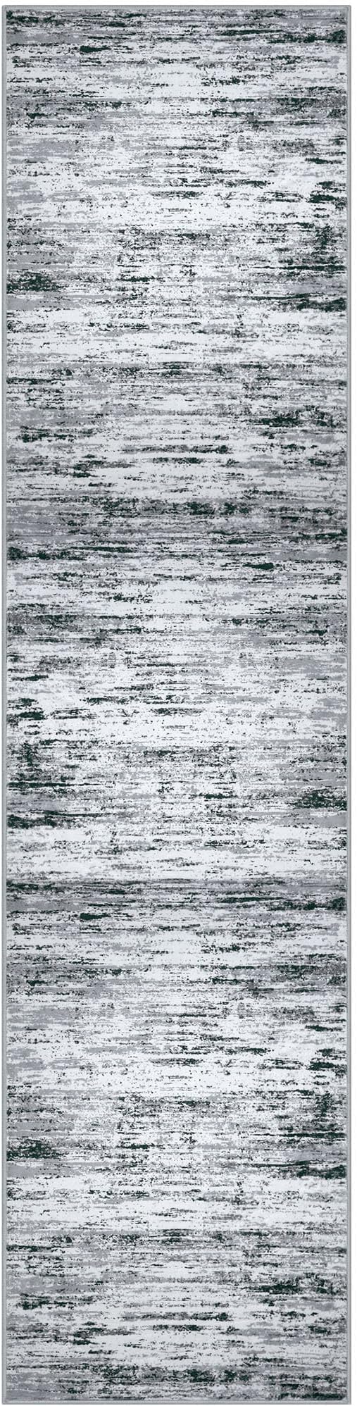 Modern Abstract Runner Rug 3x10, Black Grey White Washable Kitchen Runner Non-Slip Soft Hallway Rug Runner Thin Print Faux Wool Carpet for Entryway Bedroom Laundry Room Indoor Home Office Decor