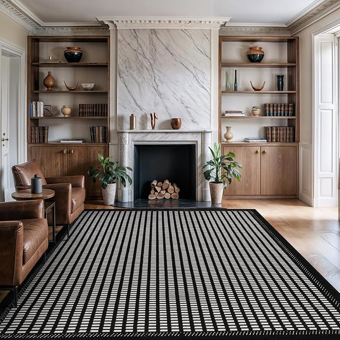 Beverly Rug Micro Loop Area Rug Black/White 8x10 Geometric Modern Luxury Zebra Durable Soft Indoor Rugs for Living Dining Room Office Stain Resistant Non Shedding Casual Indoor Carpet 8 x 10