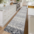 KUTA Boho Runner Rug for Hallway 2.6x16 Moroccan Washable Black Navy Blue Rugs Non-Slip Vintage Long Kitchen Runners Soft Geometric Floor Carpet for Bedroom Laundry Living Room