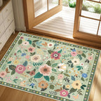 Floral 2x3 Area Rug Machine Washable Soft Print Boho Carpet Non Slip Doormat Low Pile Flower Area Rugs for Living Room Bedroom Nursery Kitchen Dining Room Indoor-Light Green