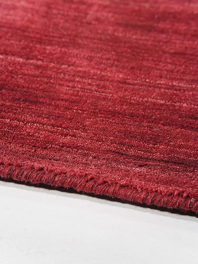 Hand Knotted Loom Wool ECO-Friendly Area Rugs - 6'x9', Rectangle, Dark Red Color, Solid Plain Design, High Pile Handmade Anti Skid Area Rugs for Living Room, Bed Room (L00111)