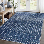 Lahome Moroccan Blue Rugs for Living Room Washable Rugs 8x10 Non-Slip Ultra-Thin Extra Large Area Rug Throw Stain Resistant Rug for Dining Room Table, Geometric Print Modren Rug for Bedroom Office
