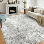 Washable Area Rugs 9'x12' Non-Slip Modern Abstract Soft for Living Room Entryway Bedroom Nursery, Print Pattern, Gray White Grey