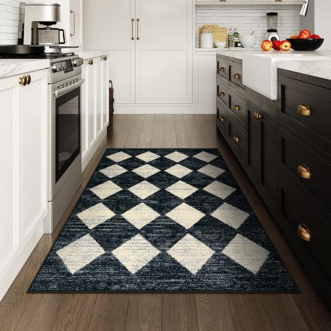 Lahome Moroccan Trellis Area Rug - 3x5 Washable Black Entry Rug Non Slip Living Room Mat, Distressed Lattice Soft Stain Resistance Indoor Throw Carpet for Front Door Foyer Bedroom Bathroom