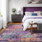 Washable Area Rugs 5'x7' Non-Slip Modern Abstract Soft for Living Room Entryway Bedroom Nursery, Print Pattern, Purple Orange Blue Green Rust Red Colorful