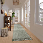 Collive Washable Boho Carpet Runners for Hallway 2.6x12ft, Farmhouse Long Rugs for Kitchen Cotton Hand Woven Bedroom Runner Rug Olive Green/Cream Low Pile Natural Floor Carpet for Indoor Hall Entryway