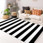KOZYFLY Black and White Striped Area Rug 3x5 Ft Front Door Rug Hand Woven Cotton Washable Outdoor Doormats Outdoor Entrance Mat for Front Door Kitchen Entryway Patio Front Porch Decor
