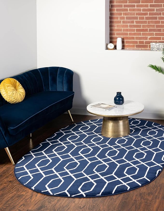 Unique Loom Marilyn Monroe Glam Collection Area Rug - Trellis (5' 3' x 8' Oval, Navy Blue Silver/ Silver)