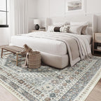 zesthome 8x10 Area Rugs for Living Room,Non-Slip Backing Washable Rugs,Vintage Large Area Rug，Stain Resistant Home Decor Rug (Grey/Orange,8'x10')