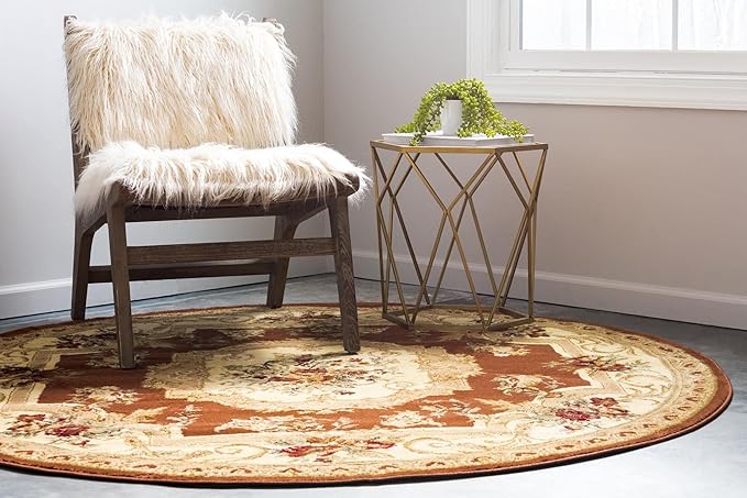 Rugs.com Chateau Collection Rug – 6 Ft Round Brick Red Medium Rug Perfect for Kitchens, Dining Rooms