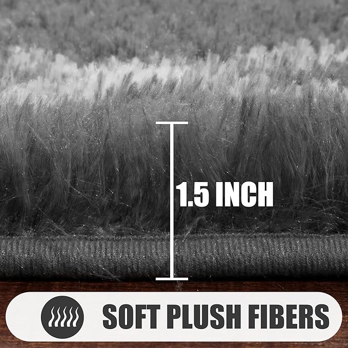 ONASAR 5x7 Area Rugs for Living Room Bedroom, Washable Fluffy Grey and White Faux Fur Bedside Rug, Geometric Boho Soft Plush Shaggy Floor Carpet Mat for Nursery Kids Girls Teen Dorm Home Decor