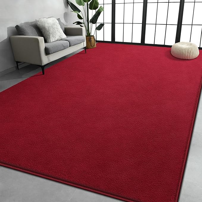 Large Area Rugs for Living Room Bedroom, 4x6 Feet Burgundy Red Rug, Minimalist Modern Shag Rug, Soft Thick Memory Foam Indoor Carpet, Non-Slip Washable Rug for Boys Girls Dorm Nursery Room Home Decor