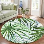Round Rug 5ft - Pink Tropical Floral with Watercolor Leaves, Non-Slip Low Pile Circle Rug, Bohemian Jungle Turtleback Design for Dining Room Table, Living Room, Bedroom