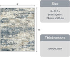 8x10 Area Rugs Washable Blue Rug for Living Room Bedroom, Abstract Modern Large Rug Non Slip, Water Repellent Low Pile Soft Carpet for Dining Room, Navy Blue
