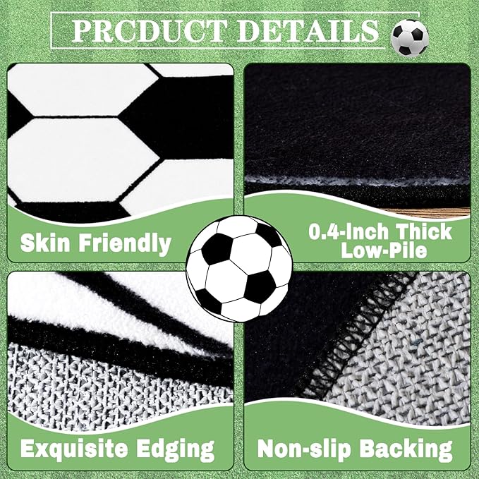 Soft Soccer Rugs for Bedroom, Machine Washable, Cute Bedside Boys Area Rug for Kids Toddlers Teens, Soccer Lovers Home Decor Indoor Carpet for Living Room, Dorms, Nursery, 5x7 FT