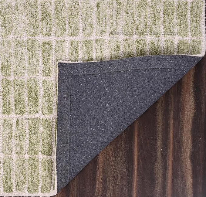 Hand-Tufted 100% Wool Area Rug – Unique Modern Geometric Grid Pattern, Soft Plush Textured Carpet for Living Room, Bedroom, Dining Room & Entryway (Light Green, 7' Round)
