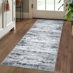 Modern Abstract Runner 2x5, Black Grey White Washable Kitchen Entryway Rug Mat Non-Slip Soft Hallway Rug Runner Thin Print Faux Wool Carpet for Bedroom Laundry Room Indoor Home Decor
