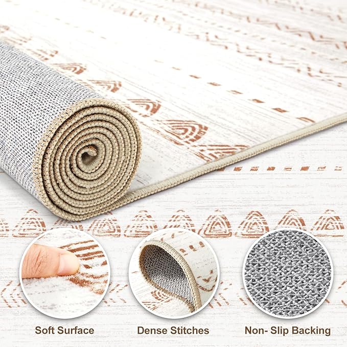 Nakagishi Round Rug Boho Area Rugs: 8x8 Washable Large Circle Neutral Soft Stain Resistant Non-Slip Carpet for Women Aged 25-45 Farmhouse Decor Enthusiasts - Living Room Bedroom Dining Room Nursery
